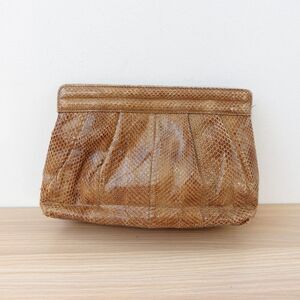 VINTAGE Brown Clutch Women Leather Snakeskin Exotic Purse Small 90 BARBARA BOLAN